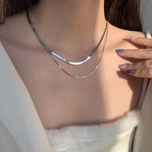New 925 Sterling Silver Flat Herringbone Snake Necklace